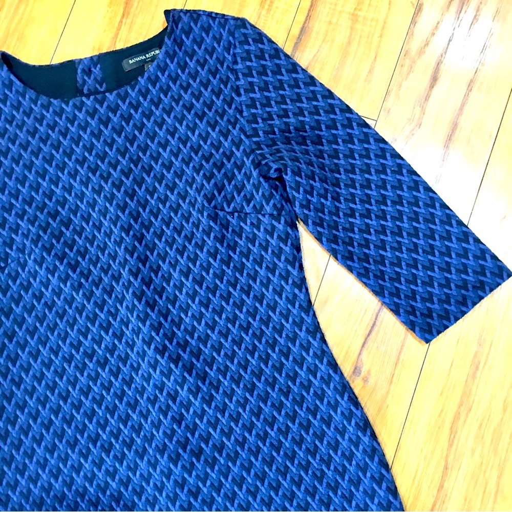 Banana Republic navy blue herringbone diamond pattern cotton mini dress